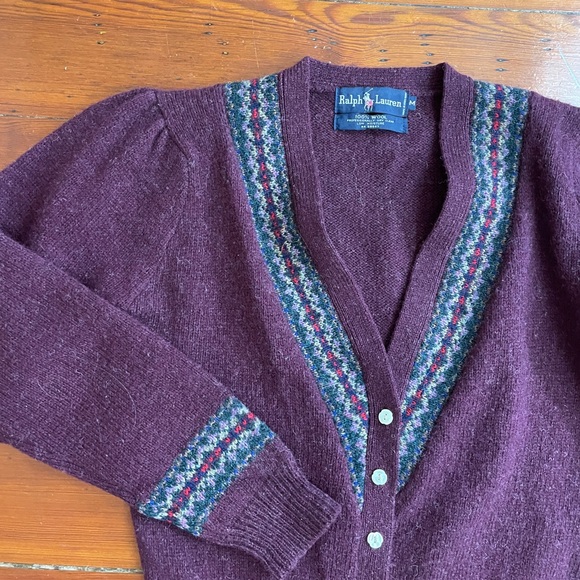 Vintage Ralph Lauren 100% Wool Fair Isle Equestrian Academia Cardigan Sz M 🧡🎀 - Picture 13 of 14